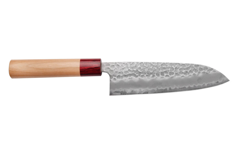 Cuchillo santoku japonés Cuchillo santoku Tsunehisa Aogami Super martillado 16.5cm hecho a mano