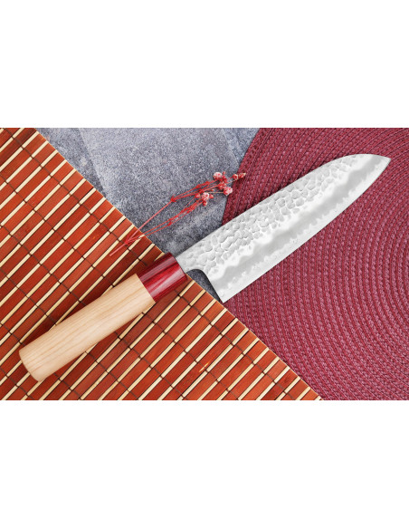 Cuchillo santoku japonés Cuchillo santoku Tsunehisa Aogami Super martillado 16.5cm hecho a mano