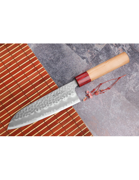 Tsunehisa Aogami Super martillado 16.5cm Cuchillo santoku japonés hecho a mano
