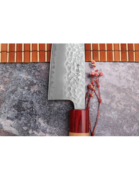 Cuchillo santoku japonés Cuchillo santoku Tsunehisa Aogami Super martillado 16.5cm hecho a mano