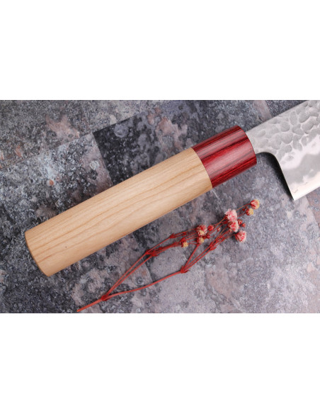 Cuchillo santoku japonés Cuchillo santoku Tsunehisa Aogami Super martillado 16.5cm hecho a mano