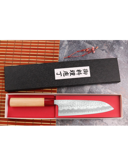 Tsunehisa Aogami faca santoku japonesa faca santoku super martelada de 16,5 cm feita à mão