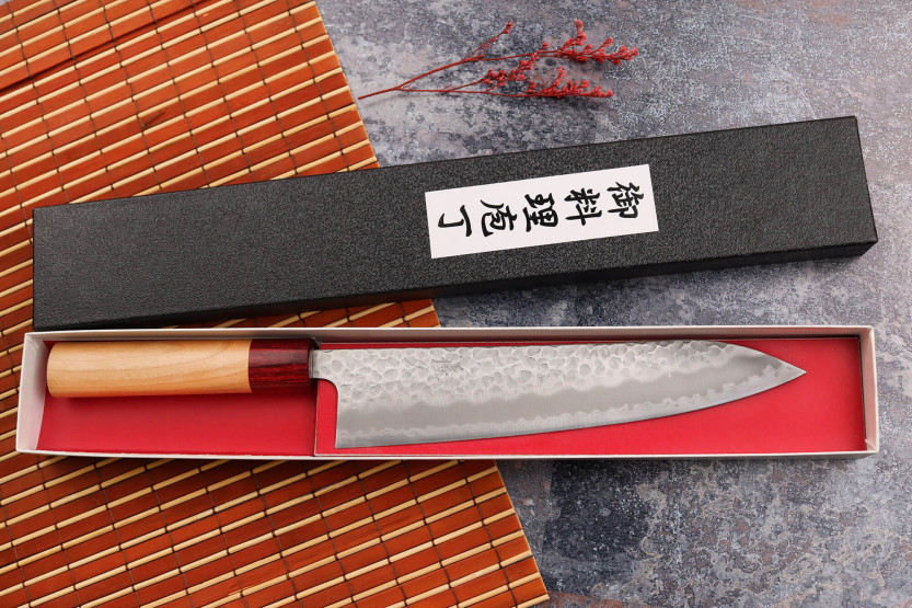 Japanisches Kochmesser Handwerk Tsunehisa Aogami Super gehämmert 21cm
