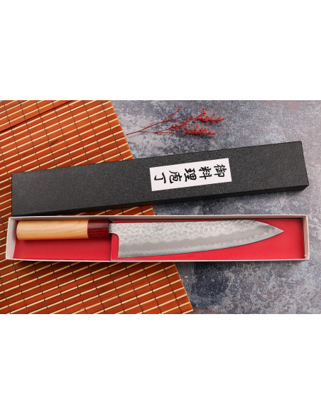 Japanisches Kochmesser Handwerk Tsunehisa Aogami Super gehämmert 21cm