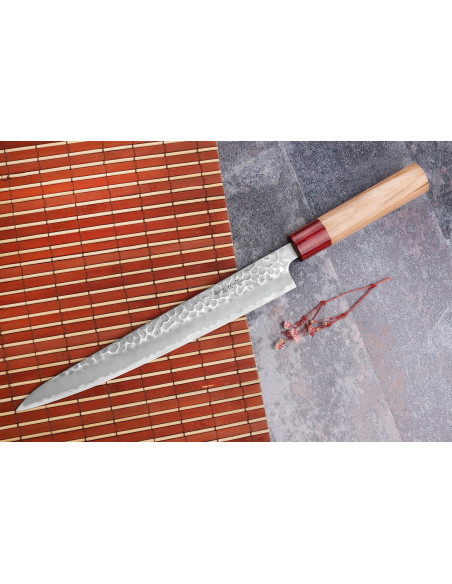 Tsunehisa Aogami Cuchillo japonés súper martillado sujihiki 24cm