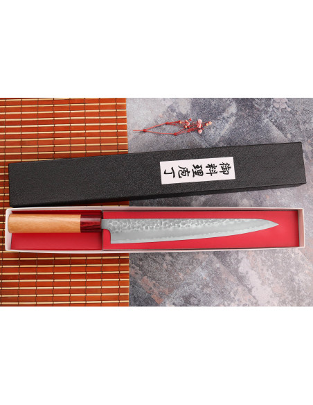 Tsunehisa Aogami Cuchillo japonés súper martillado sujihiki 24cm
