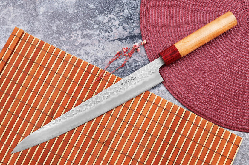 Tsunehisa Aogami Super hammered Japanese sujihiki knife 27cm