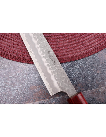 Japanisches handgefertigtes Sujihiki-Messer Tsunehisa Aogami Super gehämmert 27cm