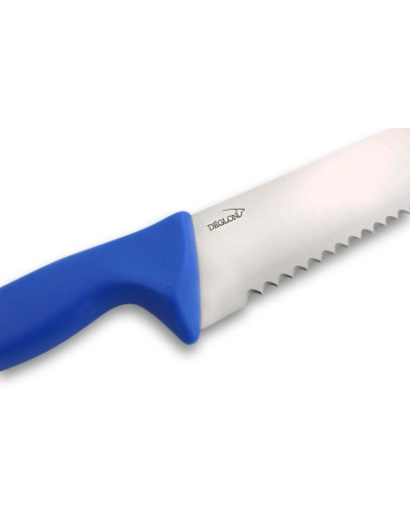Fischmesser DEGLON Klinge 42cm große Zähne PP-Griff blau
