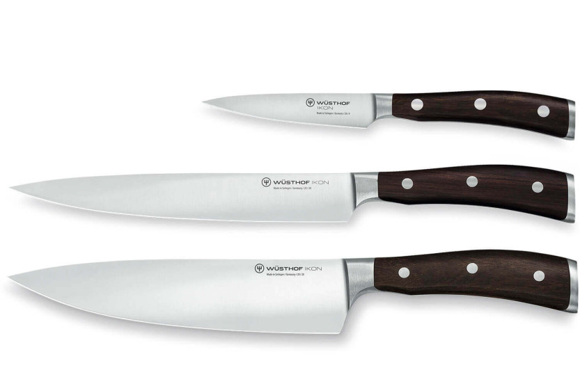 Wusthof Ikon Messerset 3 geschmiedete Messer - Office 9cm + Tranchelard 20cm + Chef 20cm