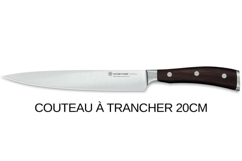 Juego de 3 cuchillos forjados Wusthof Ikon - office 9cm + tranchelard 20cm + chef 20cm