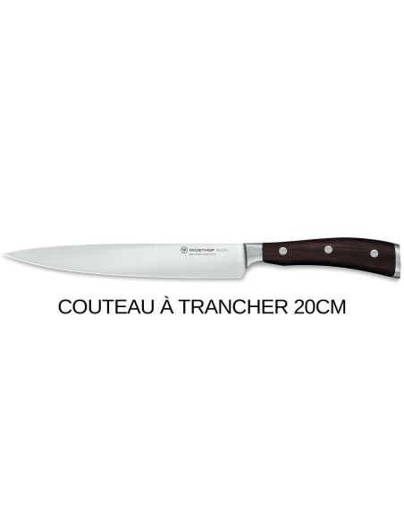Conjunto de 3 facas forjadas Wusthof Ikon - escritório 9cm + tranchelard 20cm + chef 20cm