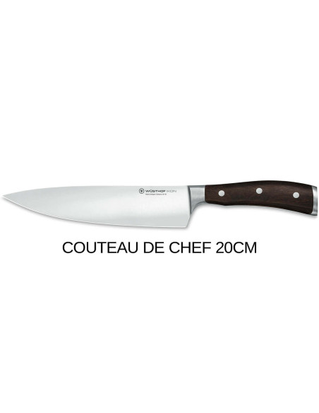 Sæt med 3 Wusthof Ikon smedede knive - office 9cm + tranchelard 20cm + chef 20cm