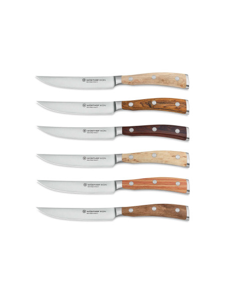6 kpl Wüsthof Ikon 12cm taottu pihviveitsisarja nahkapussin kanssa