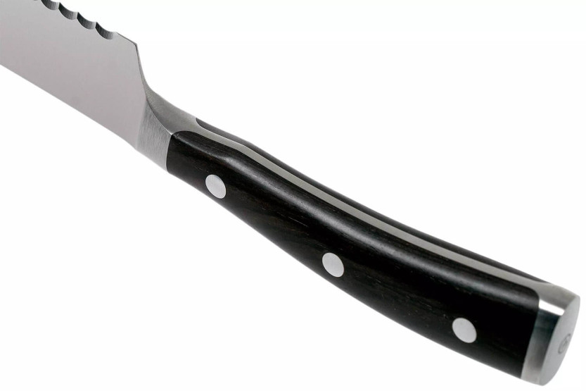 Coltello da pane forgiato Wüsthof Ikon 20 cm in legno di granatiglia
