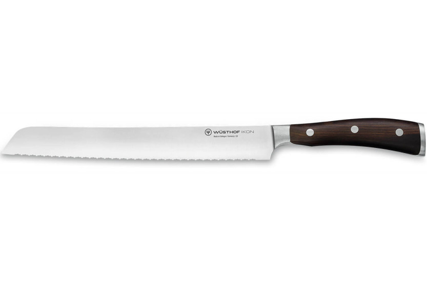 Cuchillo de pan forjado Wüsthof Ikon 23cm en madera de granadillo