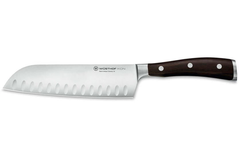 Cuchillo santoku forjado Wüsthof Ikon 17cm con con borde granton madera de granadillo