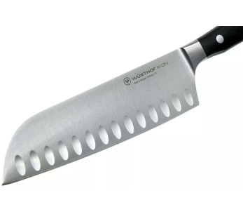 Wüsthof Ikon 17cm taottu santokuveitsi grenadilla-puulla, jossa on granton-teräys 2