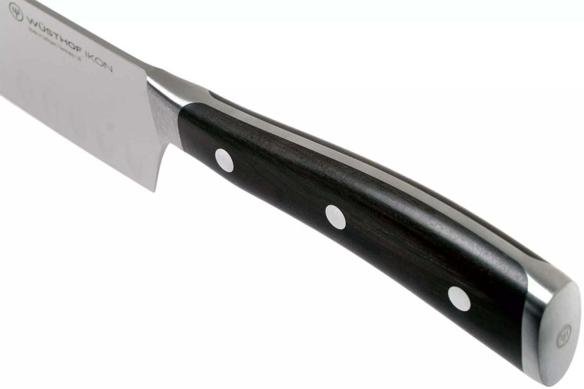 Cuchillo santoku forjado Wüsthof Ikon 17cm con con borde granton madera de granadillo