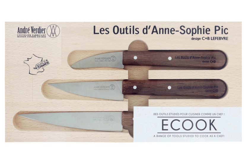 Anne Sophie Pic 's André Verdier 3-messenset met eikenhouten handvatten