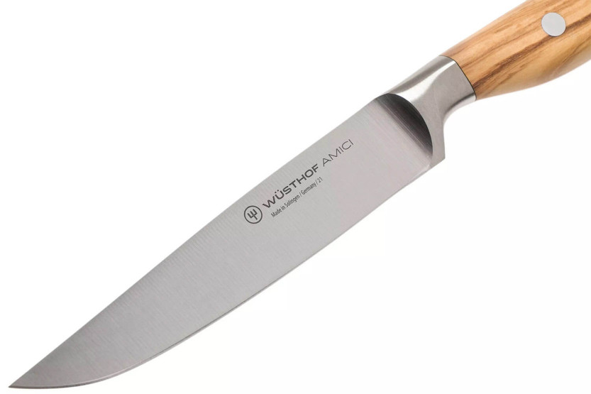 Faca para bife Wüsthof Amici forjada de 12 cm em madeira de oliveira