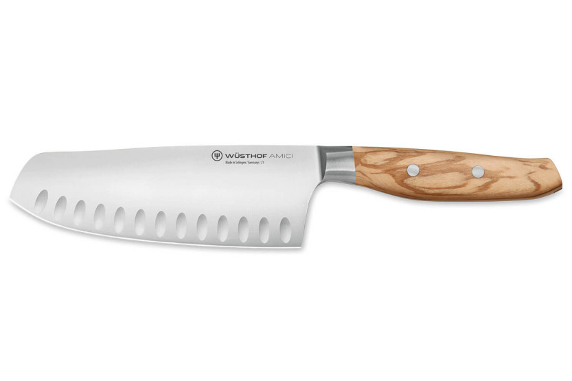 Wüsthof Amici santokumesser mit mit Kullen 17cm geschmiedet aus Olivenholz