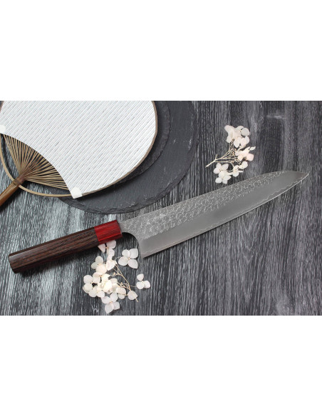 Faca de chef japonesa Yoshimi Kato SG2 Tsuchime 24cm feita à mão