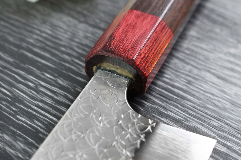 Coltello da chef giapponese fatto a mano Yoshimi Kato SG2 Tsuchime da 24 cm