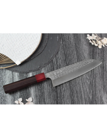 Yoshimi Kato SG2 Tsuchime 17cm Cuchillo santoku japonés hecho a mano