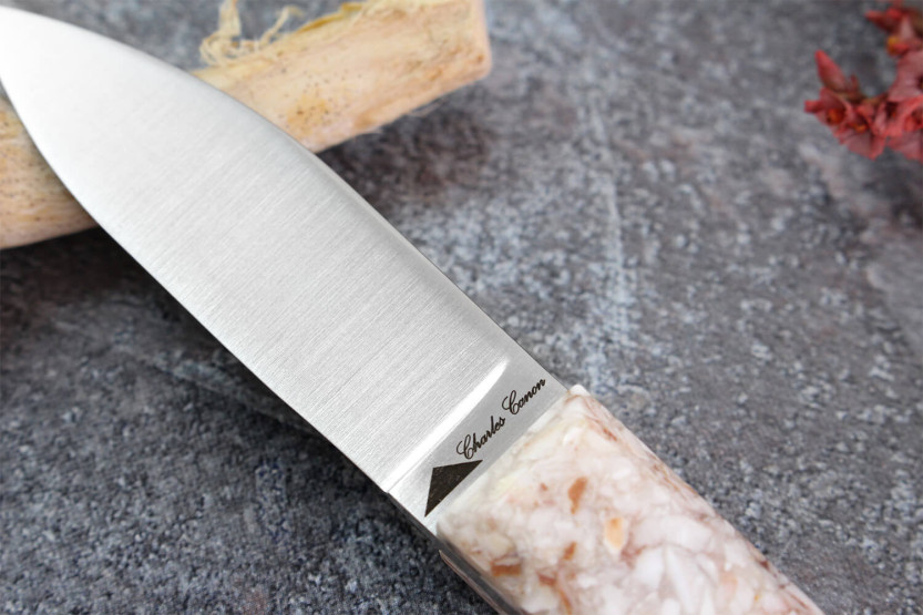Charles Canon oestermes met coquille handvat gemaakt in Frankrijk + houten kist