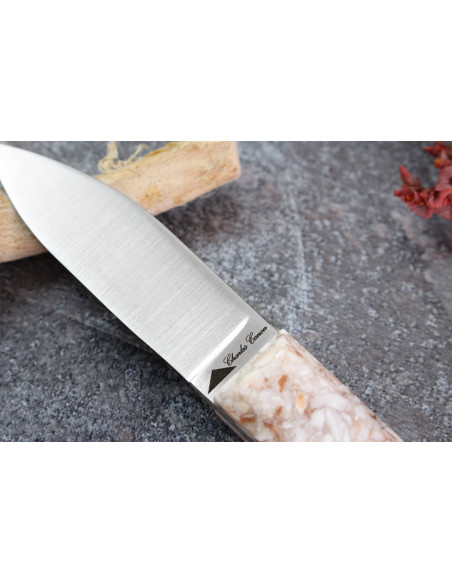 Cuchillo para ostras Charles Canon con mango de festón fabricado en Francia + estuche de madera