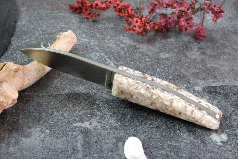 Cuchillo para ostras Charles Canon con mango de festón fabricado en Francia + estuche de madera