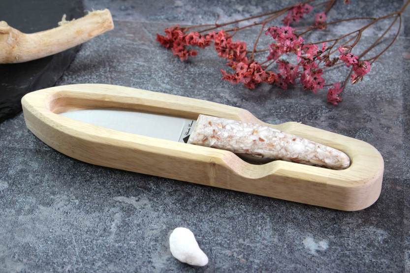 Cuchillo para ostras Charles Canon con mango de festón fabricado en Francia + estuche de madera