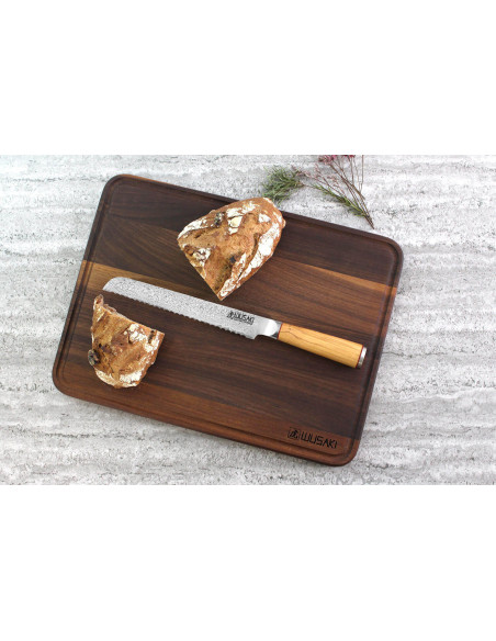 Tábua de cortar madeira de nogueira Wusaki com calha - 40 x 30 x 1,9 cm