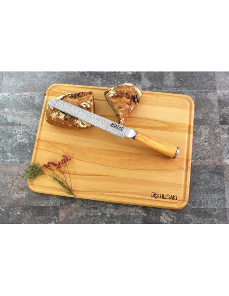 Tabla de cortar Wusaki de madera de haya certificada FSC con canalón - 40 x 30 x 1,9 cm