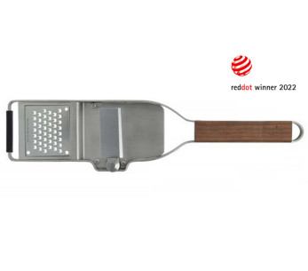 Microplane Master 2-in-1 tryffeliraspeli, jossa on saksanpähkinäkahva