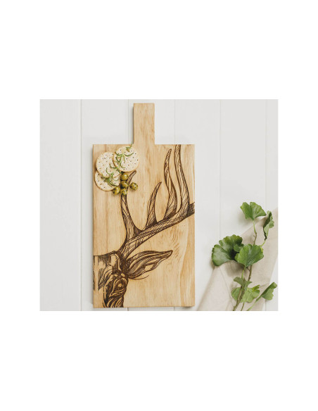 Tábua de servir em carvalho Selbrae House 50x25x2cm com pega - Motivo de veado