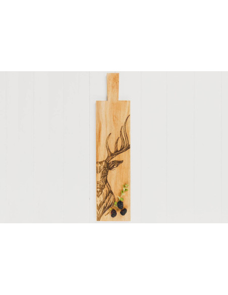 Tábua de aperitivo em carvalho Selbrae House 65x15x2cm com pega - Motivo de veado