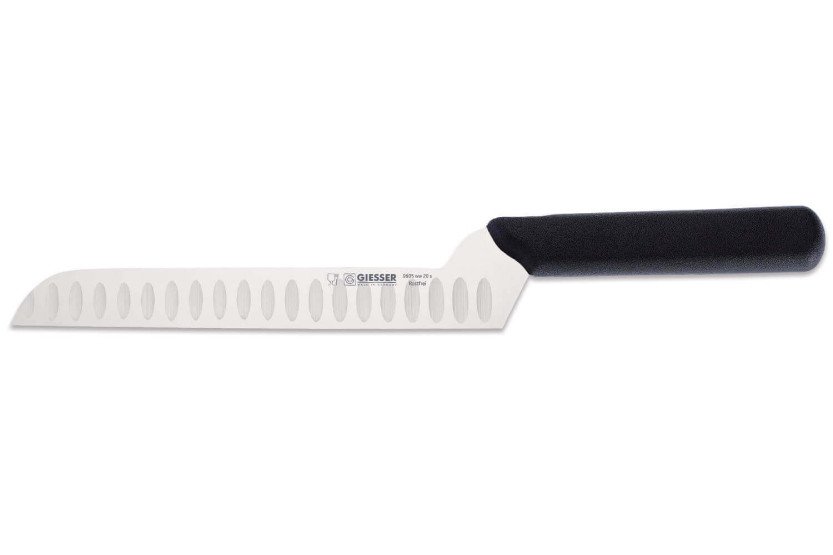 cuchillo para queso Giesser pro 20cm mango curvado negro con borde granton