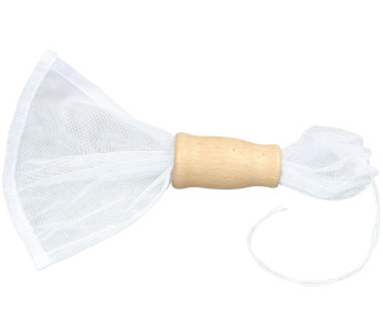 Fruktpress i nylon med ostduk och tryckare i trä
