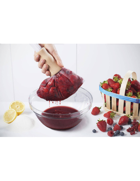 Prensa de nylon para frutas y empujador de madera