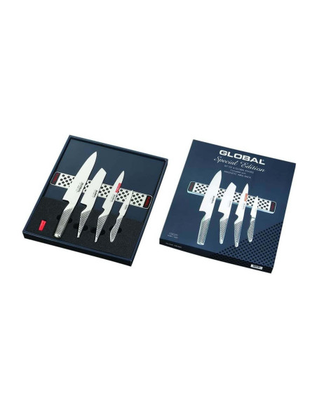 Conjunto de 4 facas japonesas Global GS lâmina de aço inoxidável + barra magnética