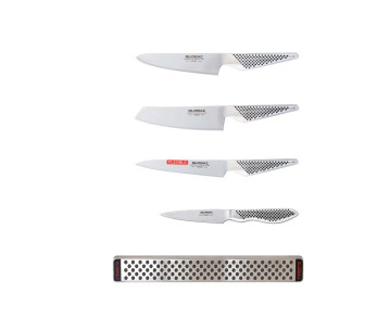 Sett med 4 japanske Global GS-kniver med blad i rustfritt stål + magnetstang 2