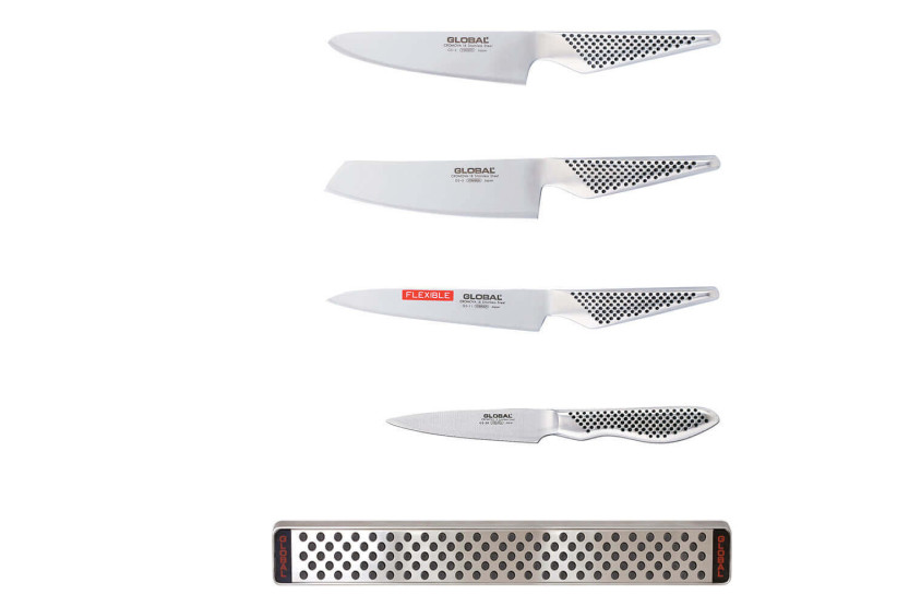 Conjunto de 4 facas japonesas Global GS lâmina de aço inoxidável + barra magnética