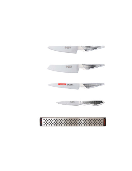 Conjunto de 4 facas japonesas Global GS lâmina de aço inoxidável + barra magnética