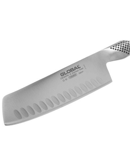 Global G81 Japanilainen vihannesveitsi, 18cm, jossa on Granton-särmäterä