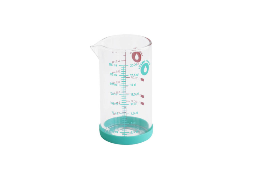 Vaso medidor de guijarros en vidrio borosilicato y base de silicona