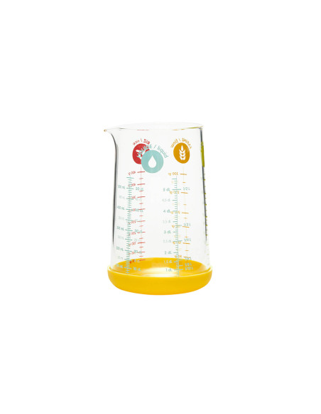 Vaso medidor de guijarros en vidrio borosilicato y base de silicona
