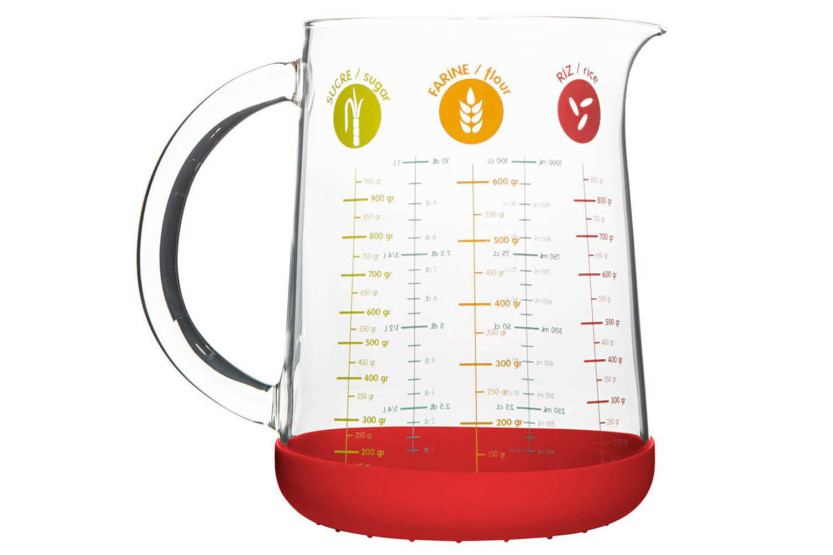 Vaso medidor de guijarros en vidrio borosilicato y base de silicona