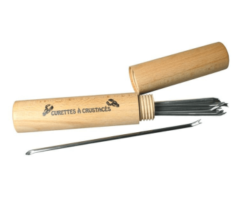 Juego de 12 pinzas para marisco de acero inoxidable de 18 cm con estuche de madera